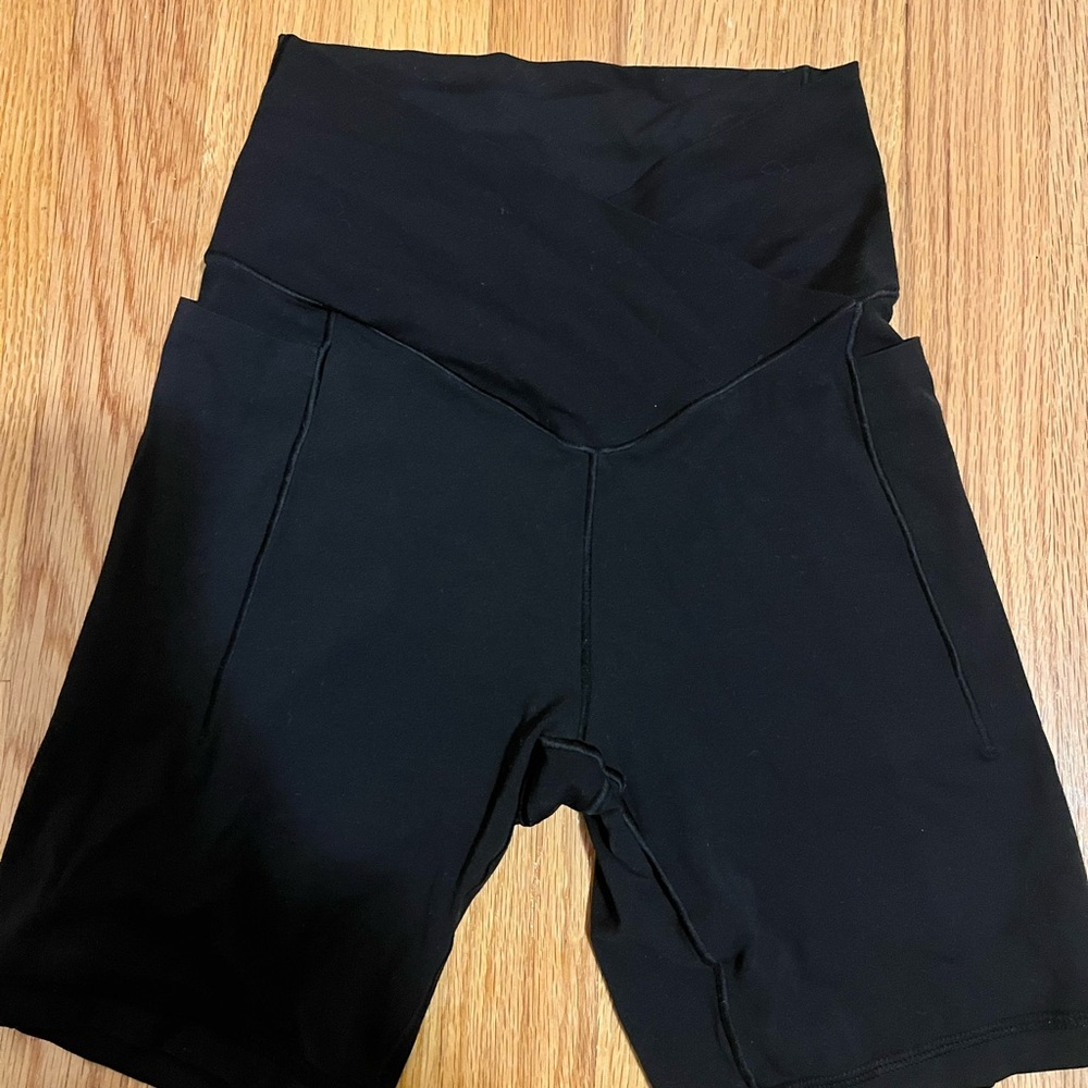 Aerie Black High-Waisted Crossover Bike Shorts